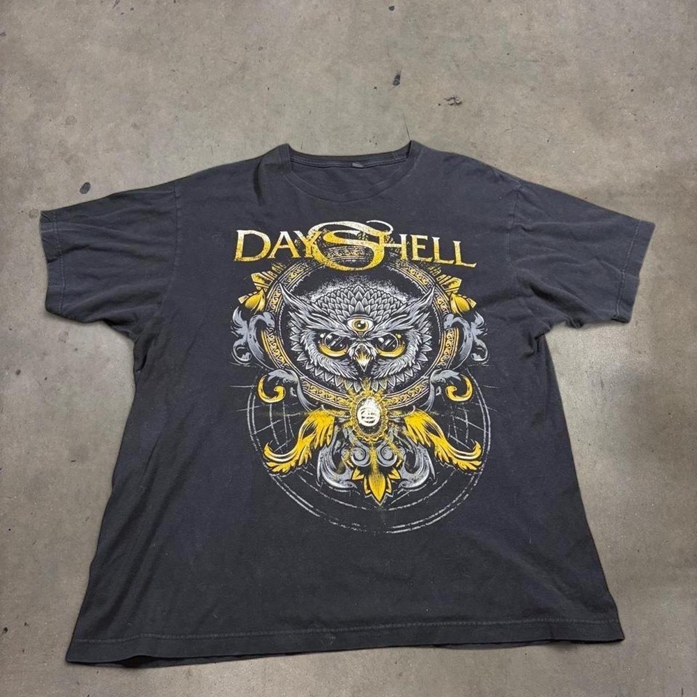 Tultex Dayshell Band Shirt Mens XL Black Graphic Owl Y2K Short Sleeve Tee
